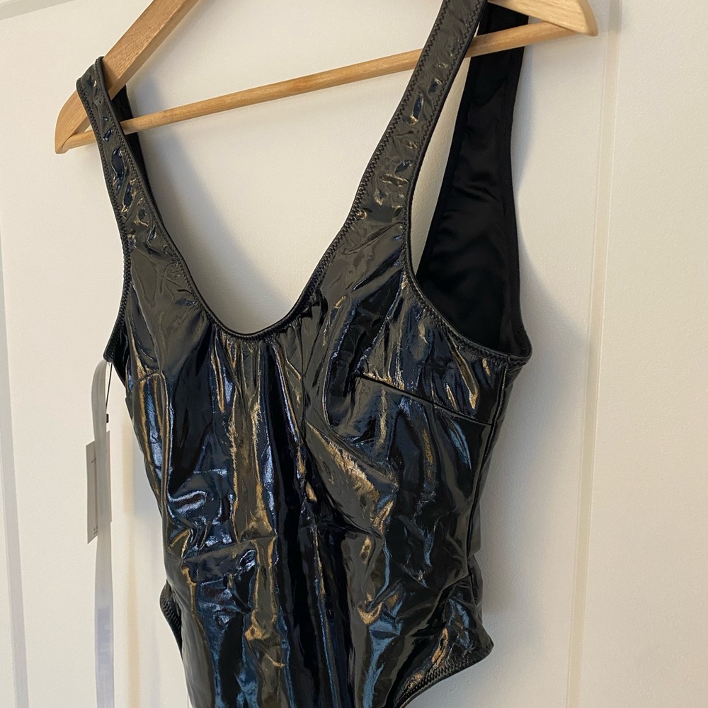 ‘Penalty’ Black Patent Vinyl Bodysuit by Mistress Rocks